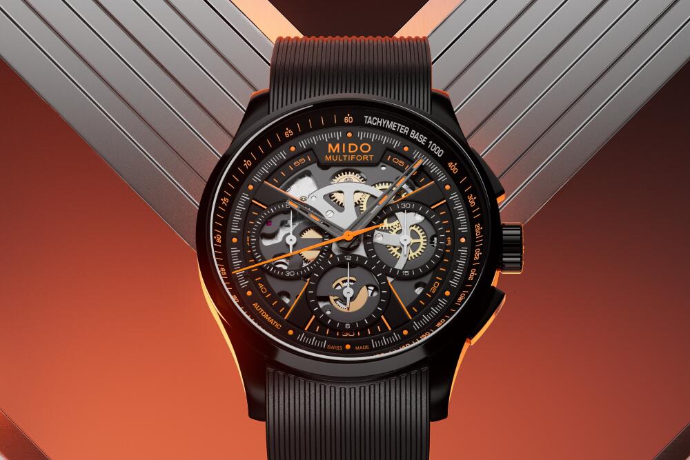 MIDO|黑橙雙色進擊 Multifort Skeleton Chronograph
